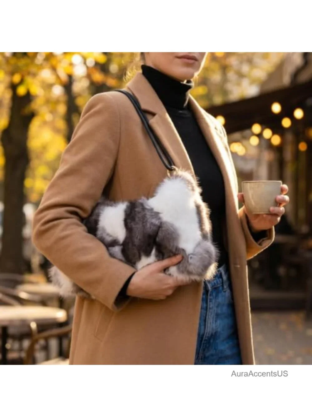 Genuine Fox Fur Hobo Bag Leather Strap Handcrafted Luxury Handbag
